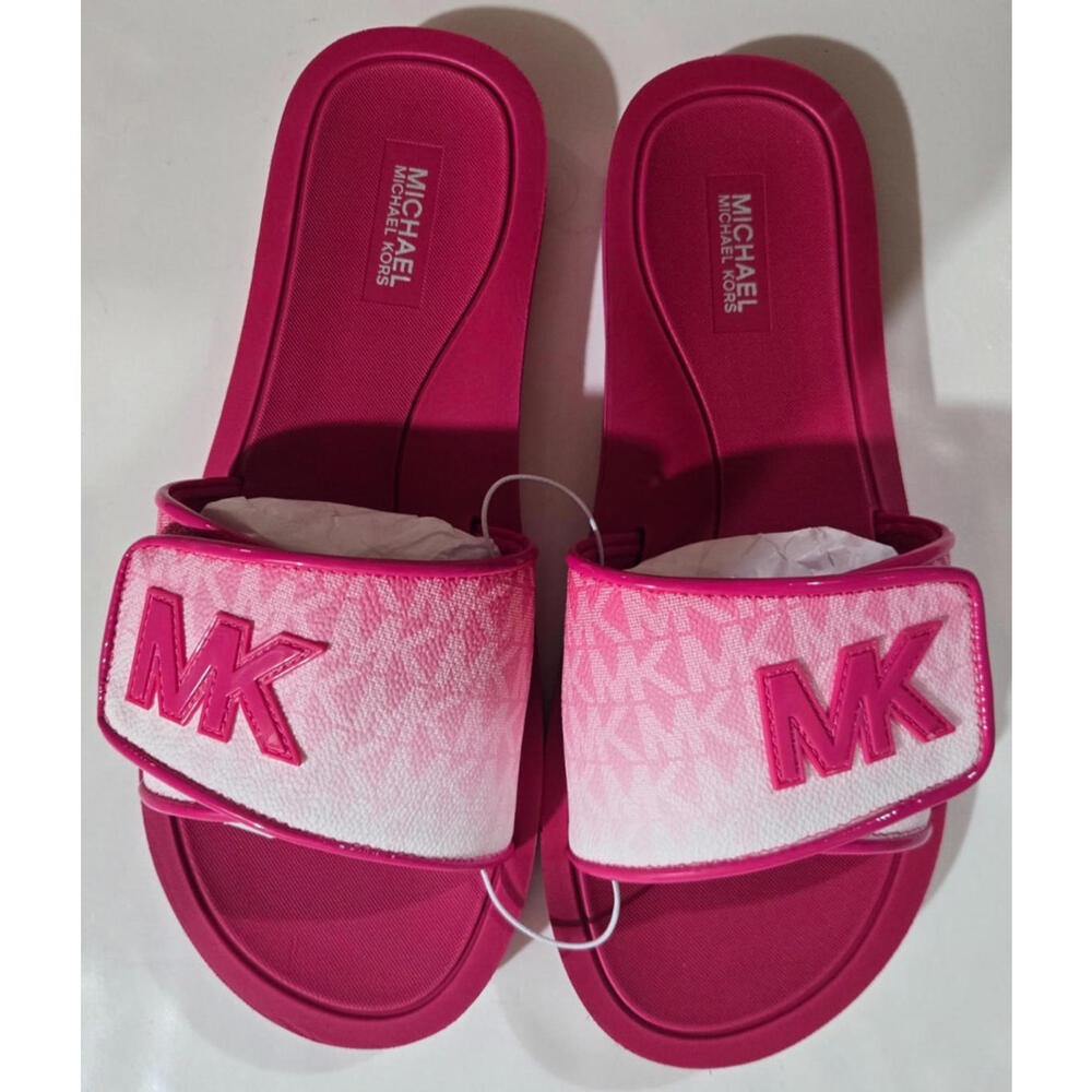 Michael Kors Women's Slide MK Palmer Flip Flop Ombre Sandal Logo Pink 8 M NEW
